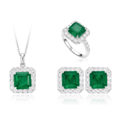 Oriental Energy Blessing for Fresh Square Emerald Diamond Energy Healing Art Jewelry Set