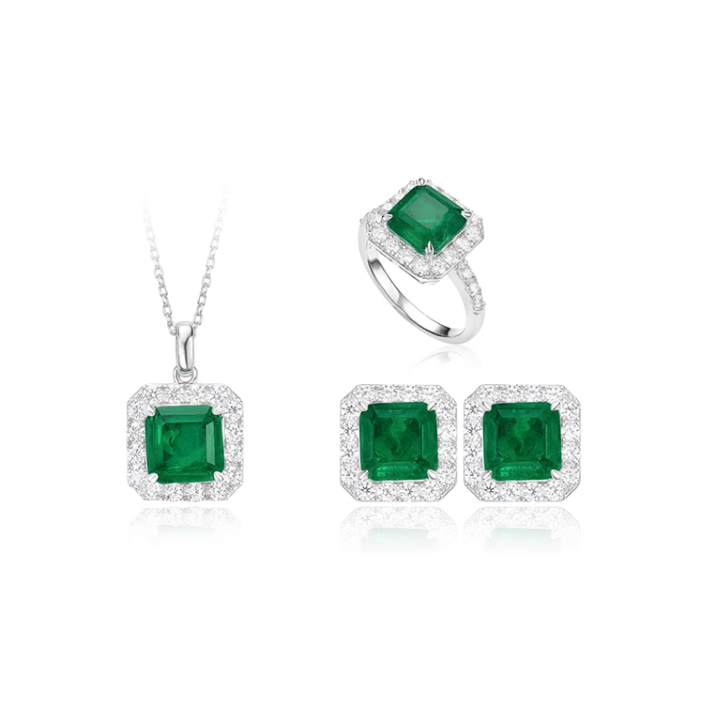 Oriental Energy Blessing for Fresh Square Emerald Diamond Energy Healing Art Jewelry Set