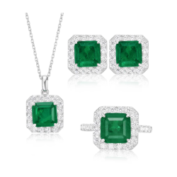 Oriental Energy Blessing for Fresh Square Emerald Diamond Energy Healing Art Jewelry Set