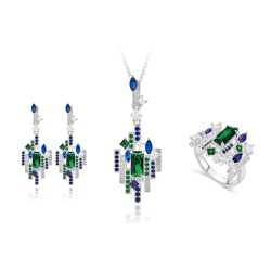 Oriental Energy Blessing for Castle Building Colored Diamond Energy Healing Art Jewelry Set