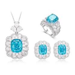 Oriental Energy Blessing for Square Sea Blue Diamond Energy Healing Art Jewelry Set