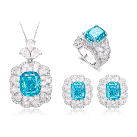 Oriental Energy Blessing for Square Sea Blue Diamond Energy Healing Art Jewelry Set