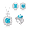 Oriental Energy Blessing for Square Sea Blue Diamond Energy Healing Art Jewelry Set