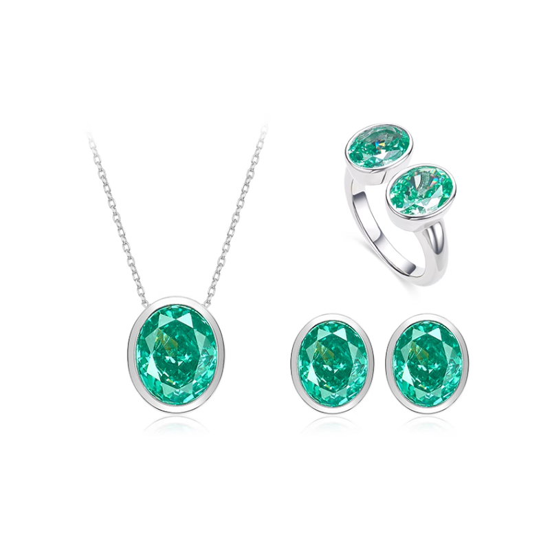 Oriental Energy Blessing for Oval Malachite Diamond Energy Healing Art Jewelry Set