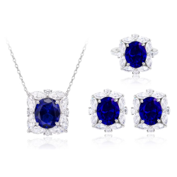 Oriental Energy Blessing for Oval Royal Blue Diamond Energy Healing Art Jewelry Set