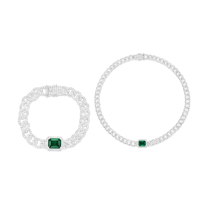 Oriental Energy Blessing for Ins Cuba Emerald Diamond Energy Healing Art Jewelry Set