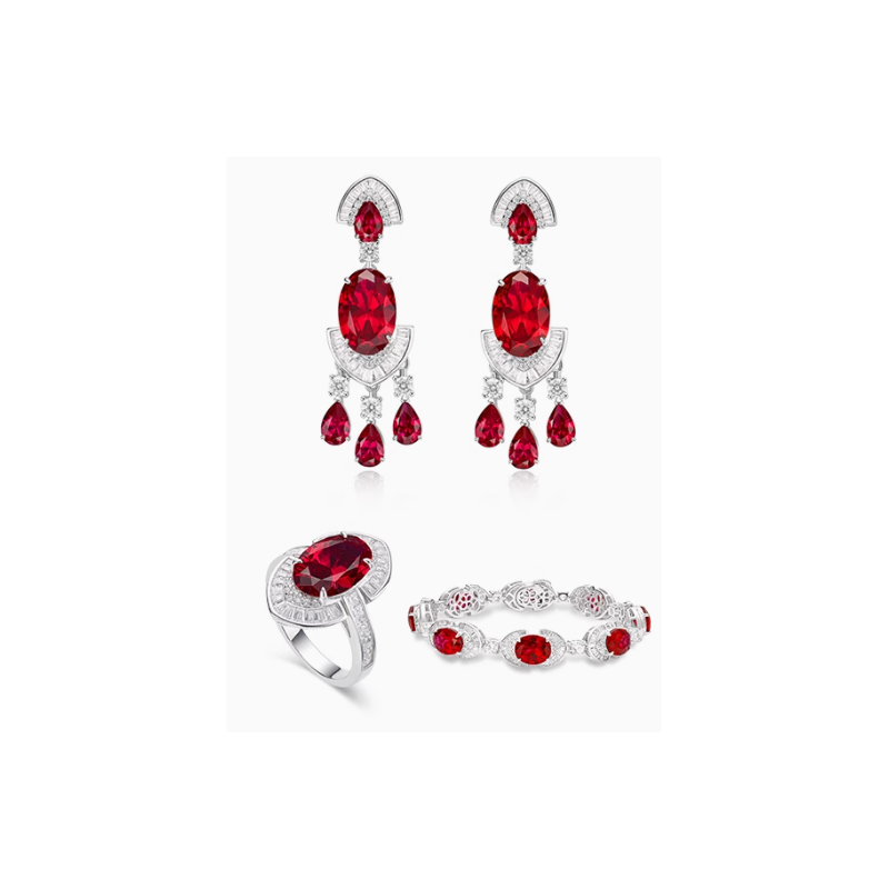 Oriental Energy Blessing for Oval Symmetry Ruby Energy Healing Art Jewelry Set