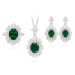 Oriental Energy Blessing for Queen Oval Emerald Diamond Energy Healing Art Jewelry Set