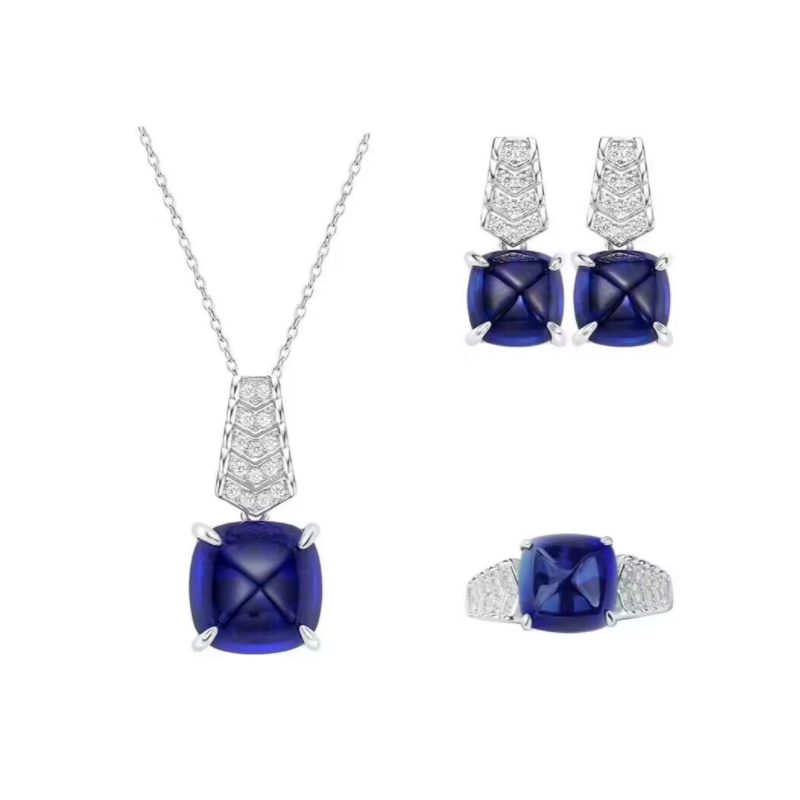 Oriental Energy Blessing for Love Sugar Tower Sapphire Diamond Energy Healing Art Jewelry Set