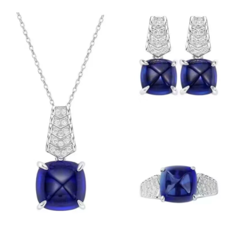 Oriental Energy Blessing for Love Sugar Tower Sapphire Diamond Energy Healing Art Jewelry Set