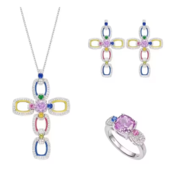 Oriental Energy Blessing for Cross Colorful Diamond Energy Healing Art Jewelry Set