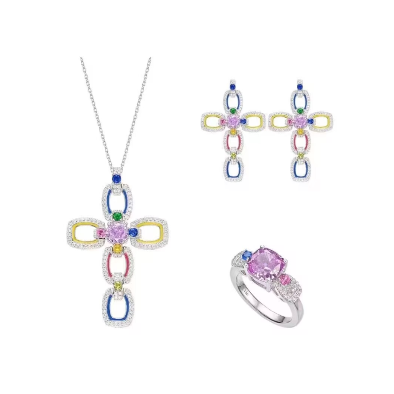 Oriental Energy Blessing for Cross Colorful Diamond Energy Healing Art Jewelry Set