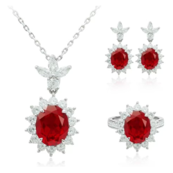 Oriental Energy Blessing for Oval Diana Style Ruby Diamond Energy Healing Art Jewelry Set