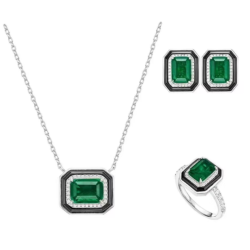 Oriental Energy Blessing for Cool Square Emerald Diamond Energy Healing Art Jewelry Set