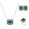 Oriental Energy Blessing for Cool Square Emerald Diamond Energy Healing Art Jewelry Set