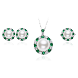 Oriental Pearl Energy Protection of White Round Emerald Energy Heal Pearl Jewelry Set