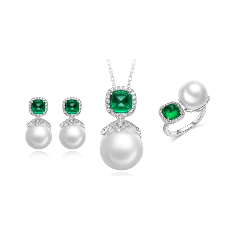 Oriental Pearl Energy Protection of White Emerald Box Energy Heal Pearl Jewelry Set