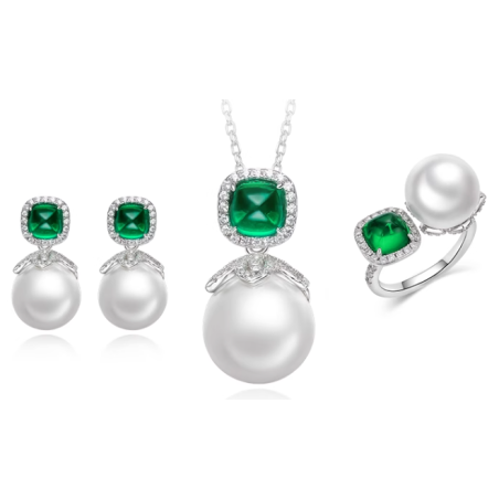 Oriental Pearl Energy Protection of White Emerald Box Energy Heal Pearl Jewelry Set