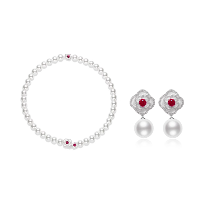 Oriental Pearl Energy Protection of White Rose Camellia Energy Heal Pearl Jewelry Set