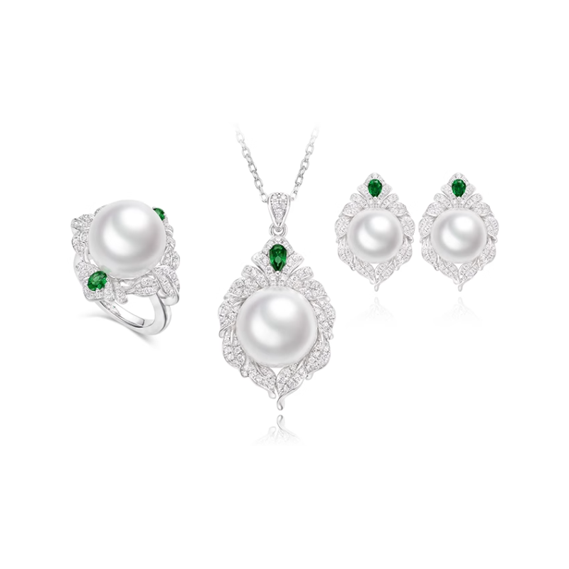 Oriental Pearl Energy Protection of Round Senior Emerald Energy Heal Pearl Jewelry Set