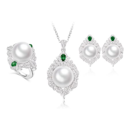 Oriental Pearl Energy Protection of Round Senior Emerald Energy Heal Pearl Jewelry Set