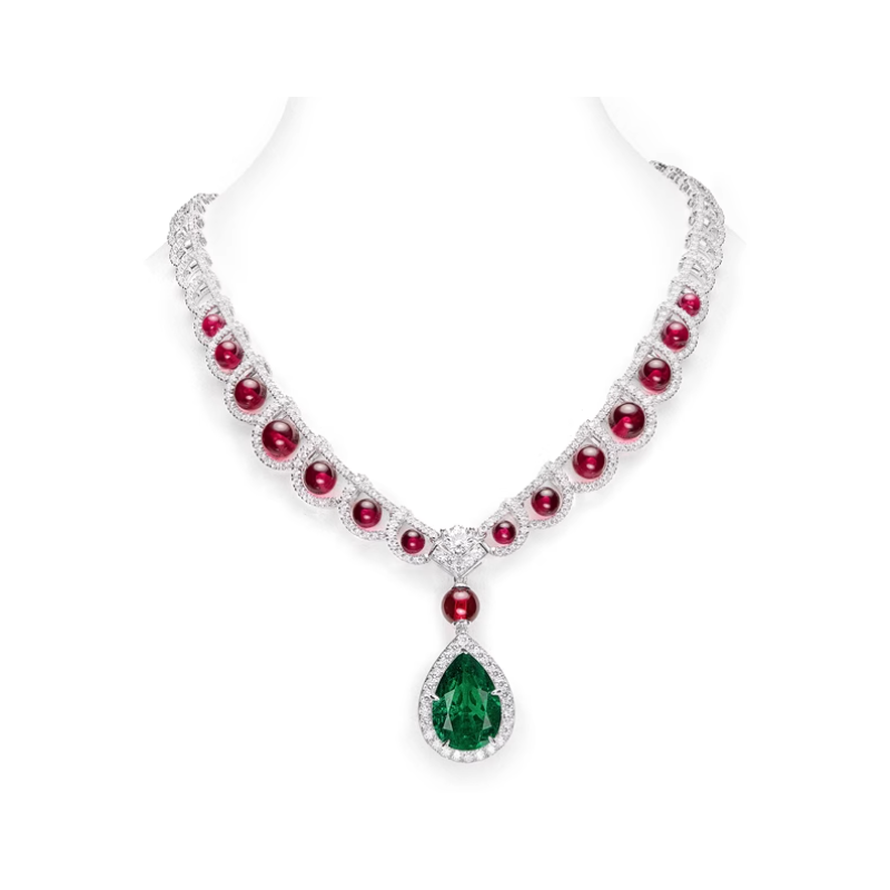 Oriental Gemstone Necklace Energy Protection of Ruby Emerald Pendant Energy Heal Art Jewelry Necklace