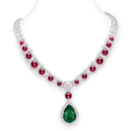 Oriental Gemstone Necklace Energy Protection of Ruby Emerald Pendant Energy Heal Art Jewelry Necklace