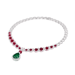 Oriental Gemstone Necklace Energy Protection of Ruby Emerald Pendant Energy Heal Art Jewelry Necklace