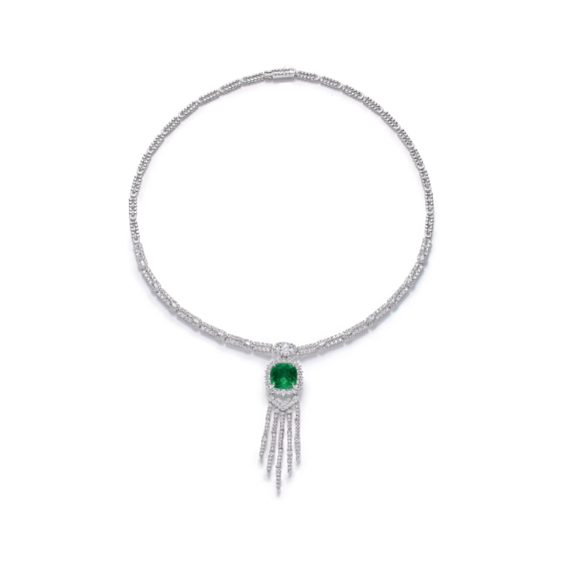 Oriental Gemstone Necklace Energy Protection of Emerald Pendant Tassels Energy Heal Art Jewelry Necklace