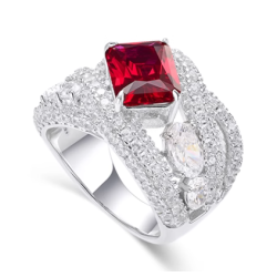 Health & Harmony Rings Energy Protection of Rhomb Wide Ruby Energy Heal Art Jewelry Ring