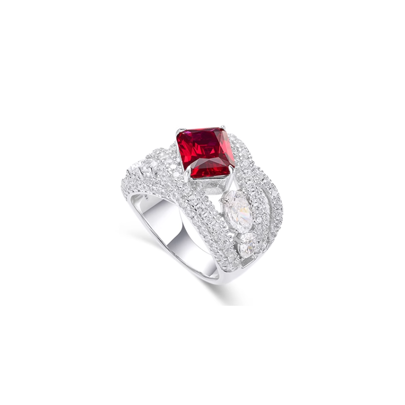 Health & Harmony Rings Energy Protection of Rhomb Wide Ruby Energy Heal Art Jewelry Ring