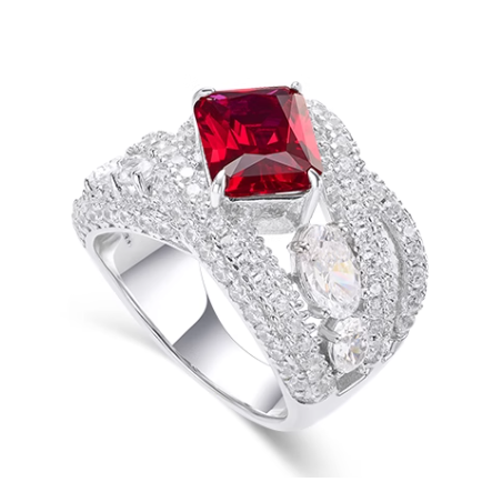 Health & Harmony Rings Energy Protection of Rhomb Wide Ruby Energy Heal Art Jewelry Ring