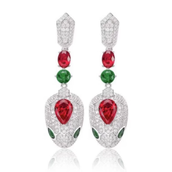 Women's Earring Health & Life Harmony Energy Protection of Snake Ruby Emerald Energy Heal Art Jewelry Earring