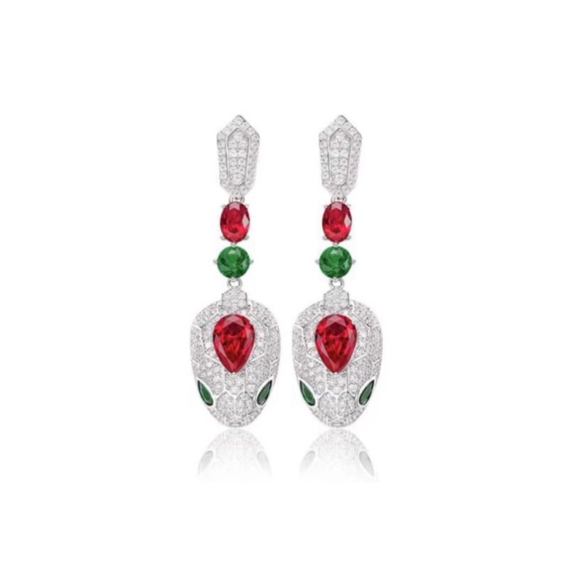 Women's Earring Health & Life Harmony Energy Protection of Snake Ruby Emerald Energy Heal Art Jewelry Earring