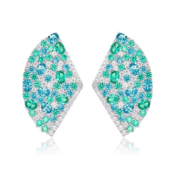 Women's Earring Health & Life Harmony Energy Protection of Fan Shape Paraiba Green Energy Heal Art Jewelry Earring