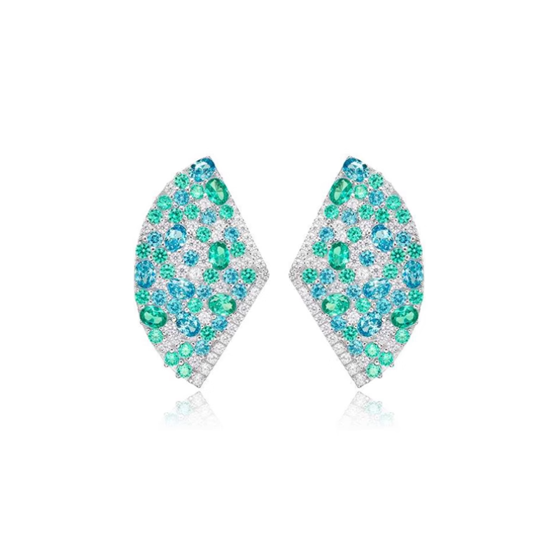 Women's Earring Health & Life Harmony Energy Protection of Fan Shape Paraiba Green Energy Heal Art Jewelry Earring