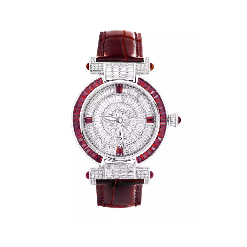 Health & Life Harmony Diamond Watch Energy Protection of Round Diamond Ancora Red Leather Energy Healing Watch