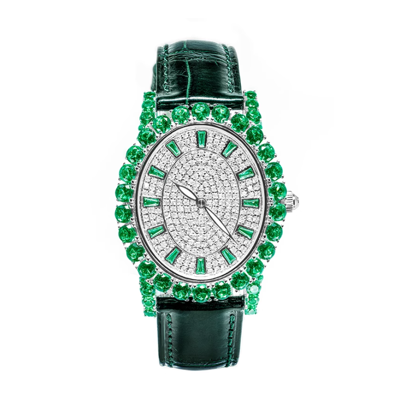 Health & Life Harmony Diamond Watch Energy Protection of Oval Emerald Diamond Energy Healing Watch