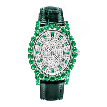 Health & Life Harmony Diamond Watch Energy Protection of Oval Emerald Diamond Energy Healing Watch