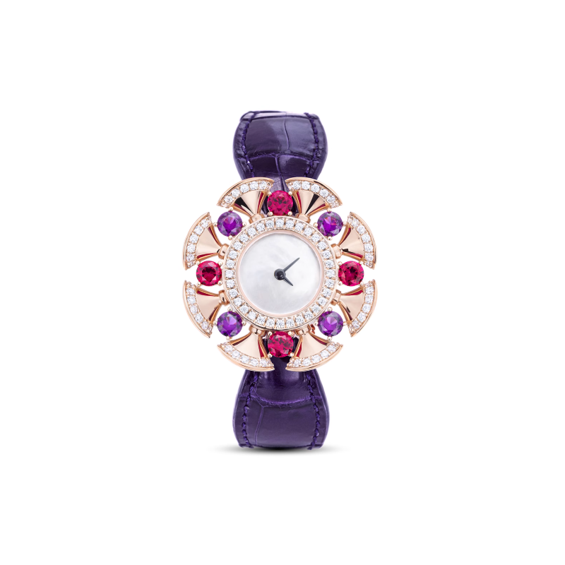 Health & Life Harmony Diamond Watch Energy Protection of Colored Gems Purple Crocodile Leather Energy Healing Watch