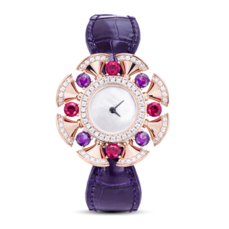 Health & Life Harmony Diamond Watch Energy Protection of Colored Gems Purple Crocodile Leather Energy Healing Watch