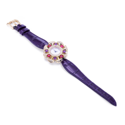 Health & Life Harmony Diamond Watch Energy Protection of Colored Gems Purple Crocodile Leather Energy Healing Watch