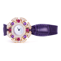 Health & Life Harmony Diamond Watch Energy Protection of Colored Gems Purple Crocodile Leather Energy Healing Watch