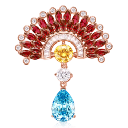 Beauty & Life Harmony Breastpin Energy Protection of Ruby Fan Sky Blue Gem Energy Heal Art Breastpin