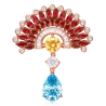 Beauty & Life Harmony Breastpin Energy Protection of Ruby Fan Sky Blue Gem Energy Heal Art Breastpin