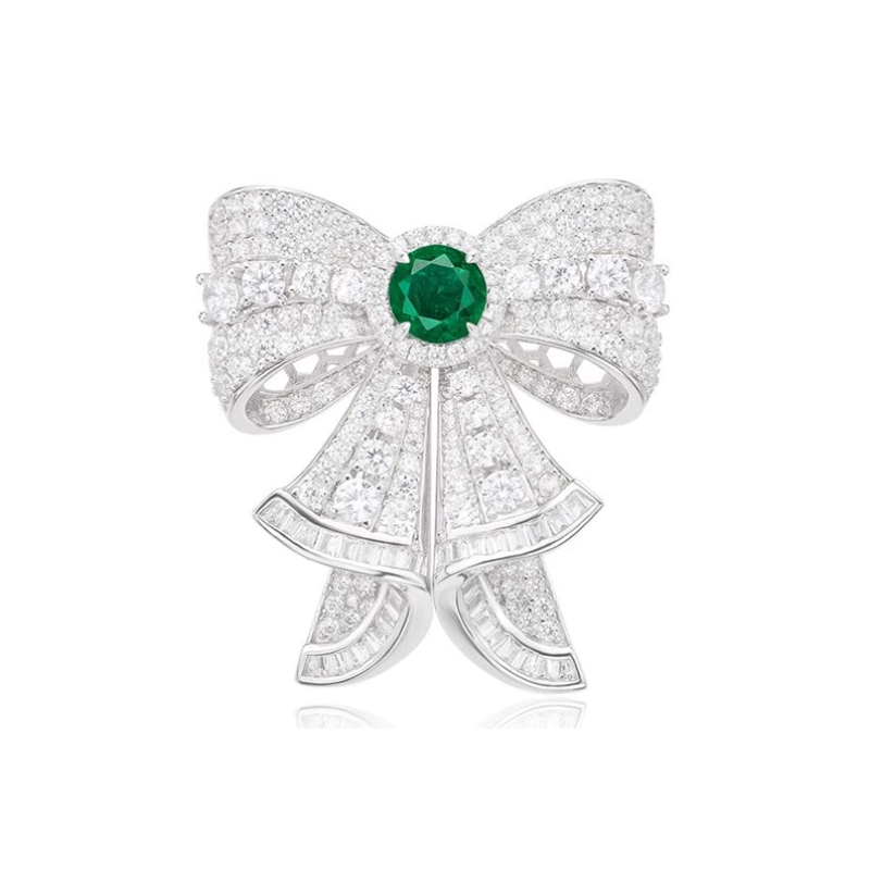 Beauty & Life Harmony Breastpin Energy Protection of Bowknot Emerald Gem Energy Heal Art Breastpin