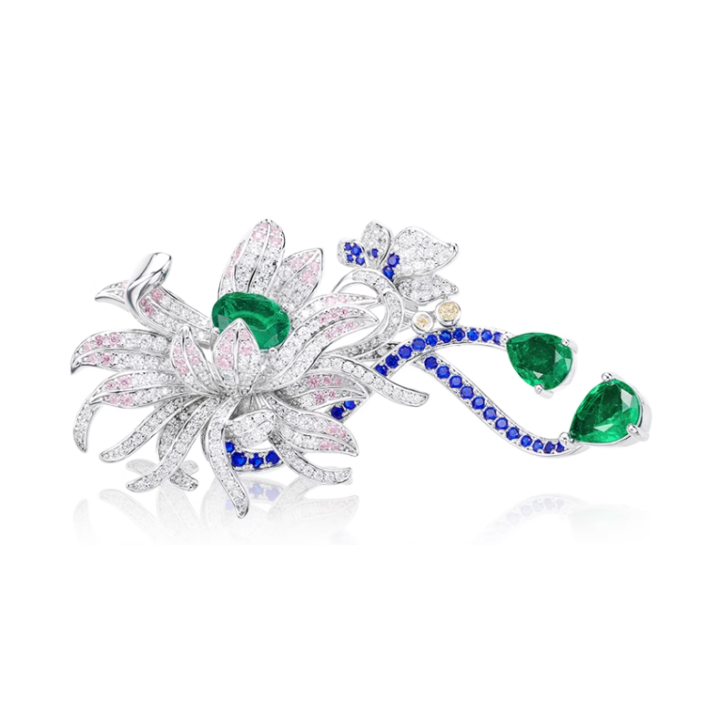 Beauty & Life Harmony Breastpin Energy Protection of Stereo Flower Emerald Gem Energy Heal Art Breastpin