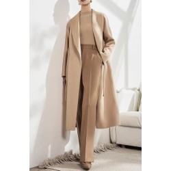 Stylish Water Ripples Silk Lapel Wool Coat Online for Women Sale