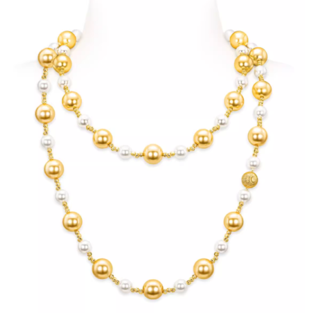 Oriental Pearl Necklace Buddha Energy Protection of Yellow Gold White 2 Row Energy Heal Pearl Necklace