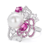 Oriental Pearl Ring Buddha Energy Protection of White Rose Diamond Energy Heal Pearl Ring